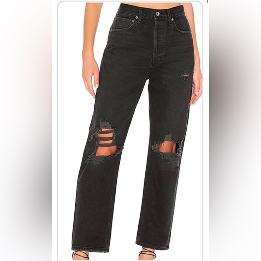 Agolde 90s Jean - Faded Black High Rise Distressed Jeans